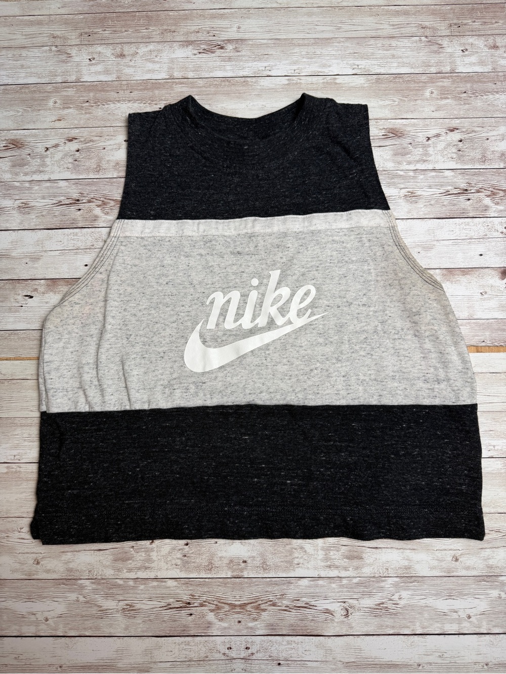 Nike women’s Grey and Black Colorblock tank top  with White Logo